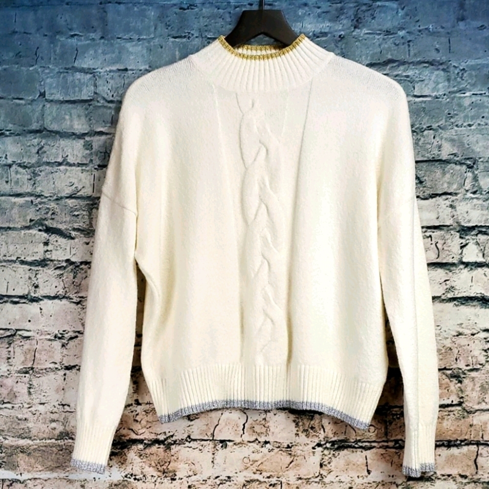 POPSUGAR | Metallic Trimmed Fuzzy Knit Sweater